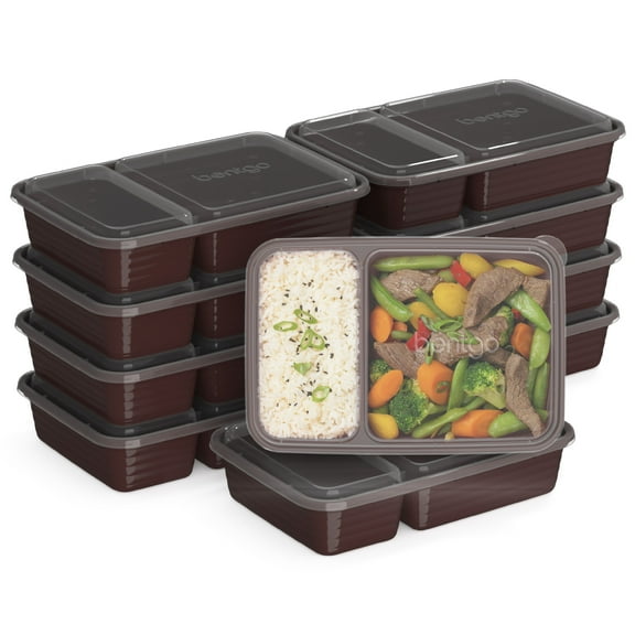 Bentgo Prep - 20-Piece 2-Compartment Reusable Meal Prep Containers with Lids, PFAS & BPA Free Materials, Durable, Microwave, Freezer, & Dishwasher Safe To Go Food Storage (Burgundy)