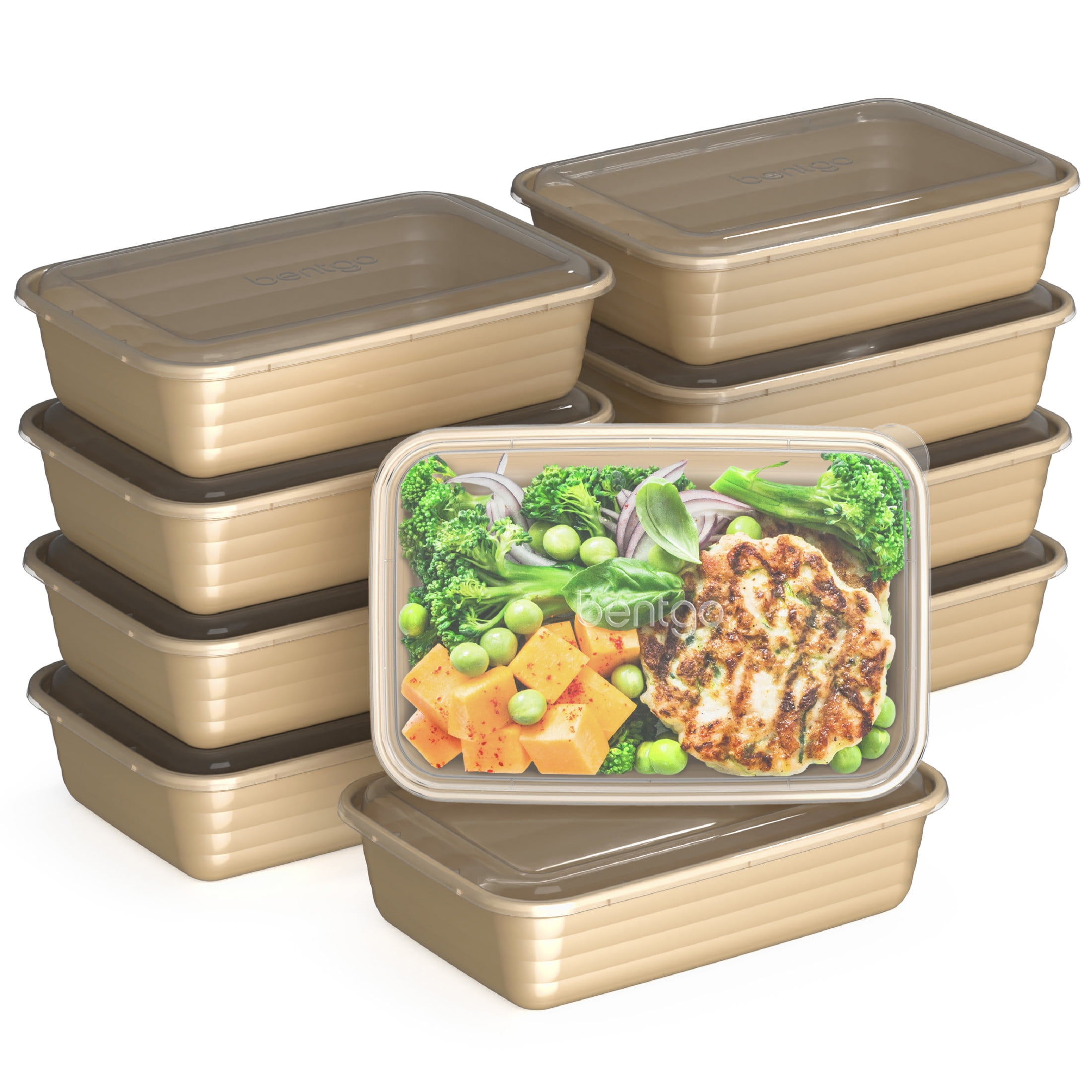 Bentgo Prep - 20-Piece 1-Compartment Reusable Meal Prep Containers with Lids, PFAS & BPA Free Materials, Durable, Microwave, Freezer, & Dishwasher Safe To Go Food Storage (Gold) - Walmart.com