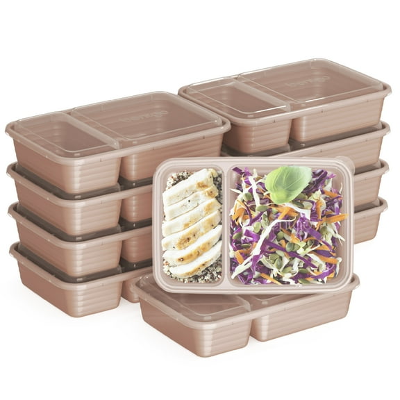 Bentgo Prep - 20-Piece 2-Compartment Reusable Meal Prep Containers with Lids, PFAS & BPA Free Materials, Durable, Microwave, Freezer, & Dishwasher Safe To Go Food Storage (Rose Gold)