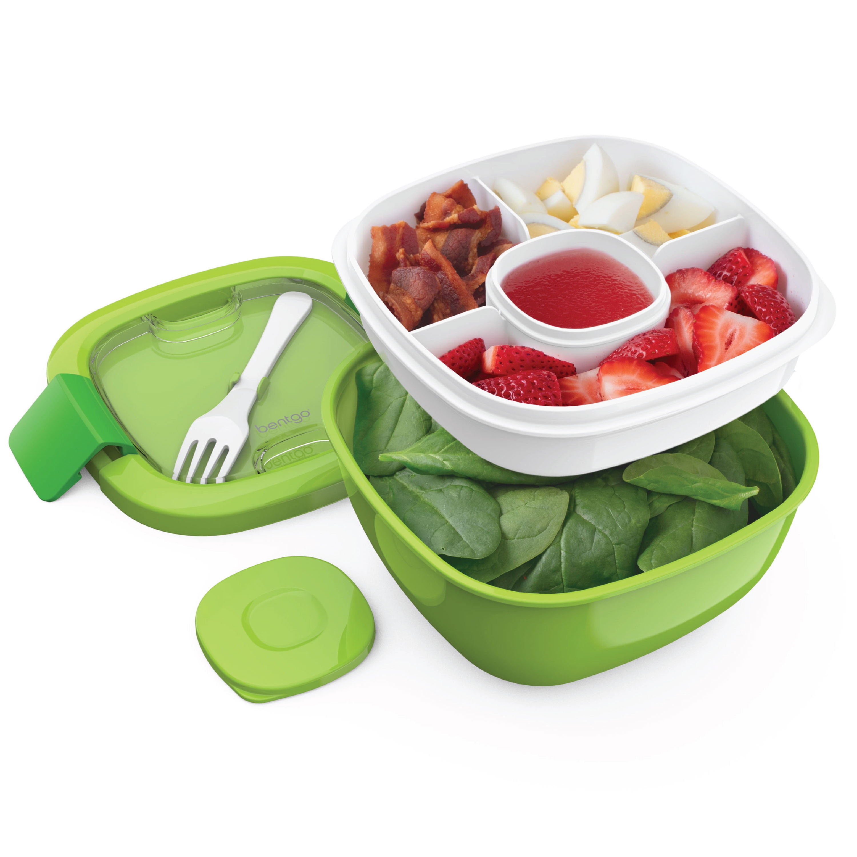 Bentgo® Salad - Stackable Lunch Container with Large 54-oz Salad Bowl,  4-Compartment Bento-Style Tray for Toppings, 3-oz Sauce Container for  Dressings, Built-In Reusable Fork & BPA-Free (Blue) 