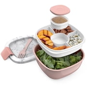 Bentgo Salad Container - 6.75 cup Bowl with 4-Compartment Toppings Tray, Dressing Container, Reusable Fork, BPA-Free Lunch Box for Meal Prep & Food Storage; Removable Bento Tray Blush Marble
