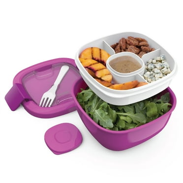 Bentgo Salad - Stackable Lunch Container with Large 54-oz Salad Bowl, 4-Compartment Bento-Style Tray for Toppings, 3-oz Sauce Container for Dressings, Built-In Reusable Fork & BPA-Free (Blue)