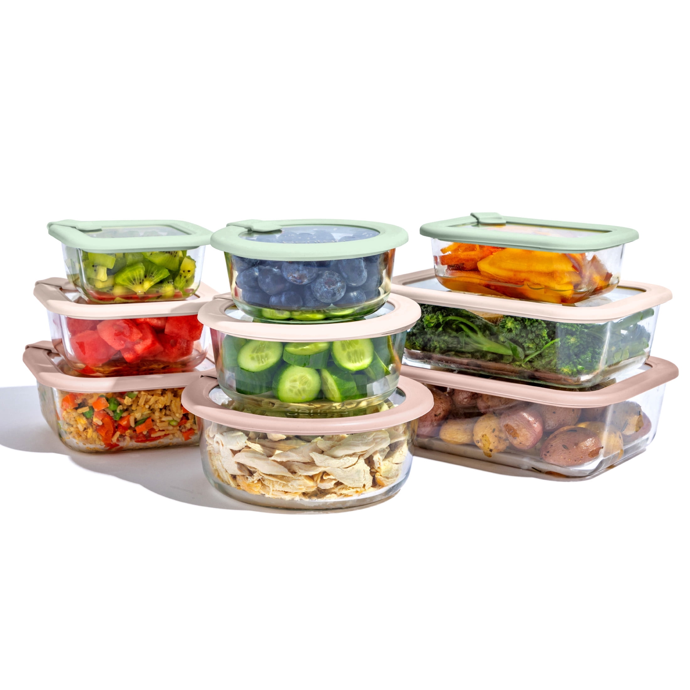 Bentgo Signature Leak-Proof Glass Food Storage - 18-Piece Set, 1-Compartment Plastic-Free Containers with Airtight Glass Lids, BPA-Free, Microwave, Freezer, Oven & Dishwasher Safe (Desert Sage)