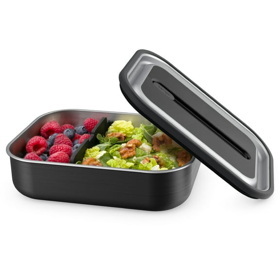 Bentgo MicroSteel Leak-Proof Lunch Box - Microwave-Safe, Oven-Safe, Bento-Style Container with Removable Divider, Airtight Lid, Sustainable Design, Odor & Stain Resistant (Carbon Black)