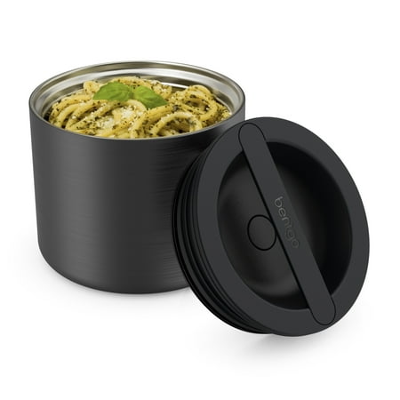 Bentgo Stainless Insulated Food Container - 2.4 Cups (19 oz), Triple-Layer Insulation, Vacuum Seal, Leak-Proof, Wide Opening, Stainless Steel, for Cool/Warm Foods (Carbon Black)