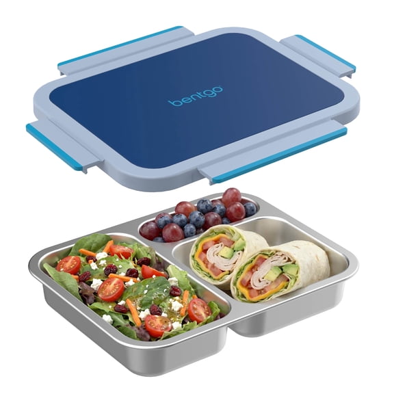 Bentgo Stainless Steel Lunch Box - Leak-Proof, 3 Compartments, 4.3-Cup Capacity, Ideal for Kids 3+, Teens & Adults, Durable, Reusable (Navy)