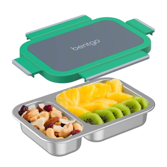 Bentgo Stainless Steel Snack Box - Leak-Proof, 2 Compartments, 2-Cup Capacity, Ideal for Kids 3+, Teens & Adults, Durable, Reusable (Gray Leaf)