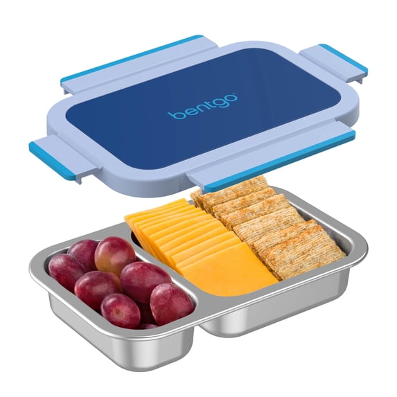 Bentgo Stainless Steel Snack Box - Leak-Proof, 2 Compartments, 2-Cup Capacity, Ideal for Kids 3+, Teens & Adults, Durable, Reusable (Navy)