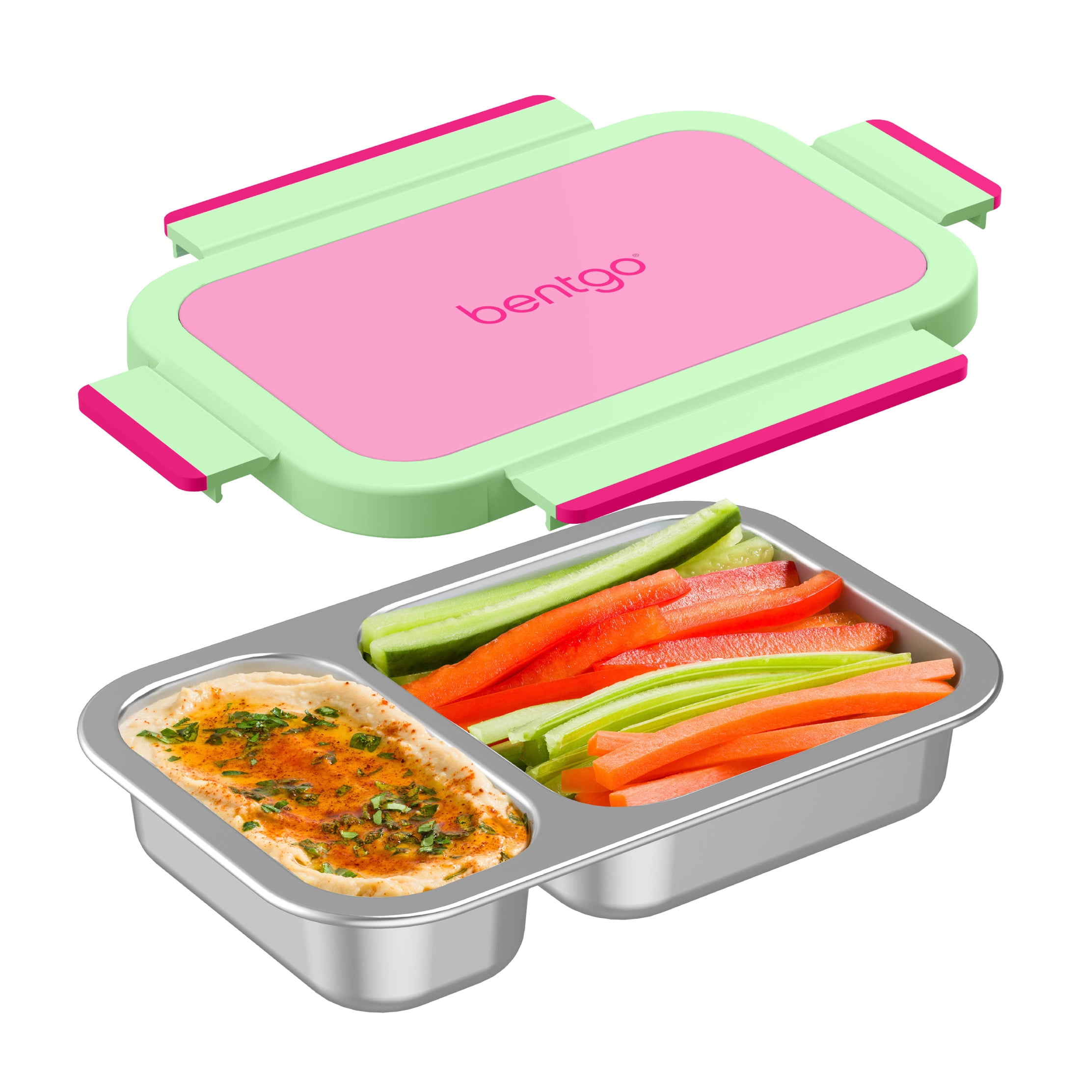 Bentgo Stainless Steel Snack Box - Leak-Proof, 2 Compartments, 2-Cup Capacity, Ideal for Kids 3+, Teens & Adults, Durable, Reusable (Strawberry)
