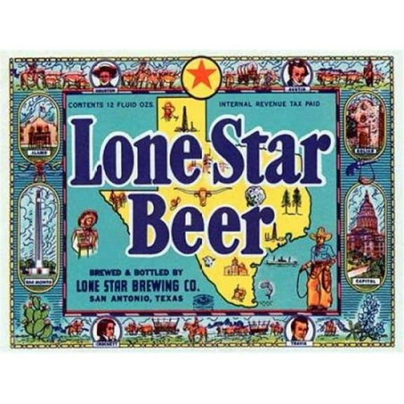 Bentley Global Arts PDX375122SMALL Lone Star Beer Poster Print by Vintage Booze Labels, 9 x 12 - Small
