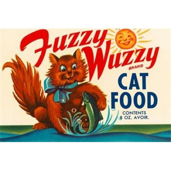 Bentley Global Arts PDX376098SMALL Fuzzy Wuzzy Brand Cat Food Poster Print by Retrolabel, 12 x 18 - Small
