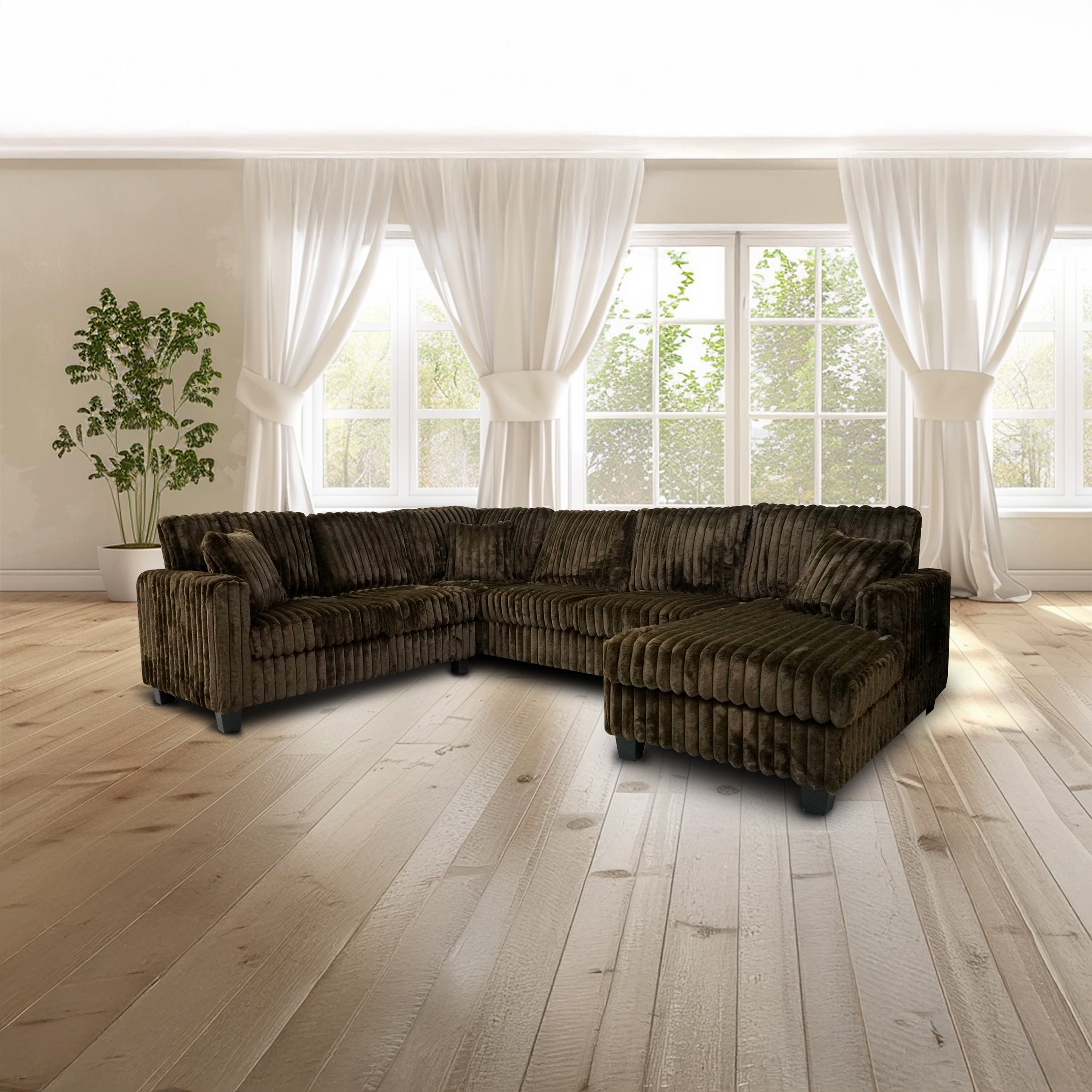 Bentley Plush Soft 6-Person U-Shaped Sectional Sofa with Chaise, Coffee