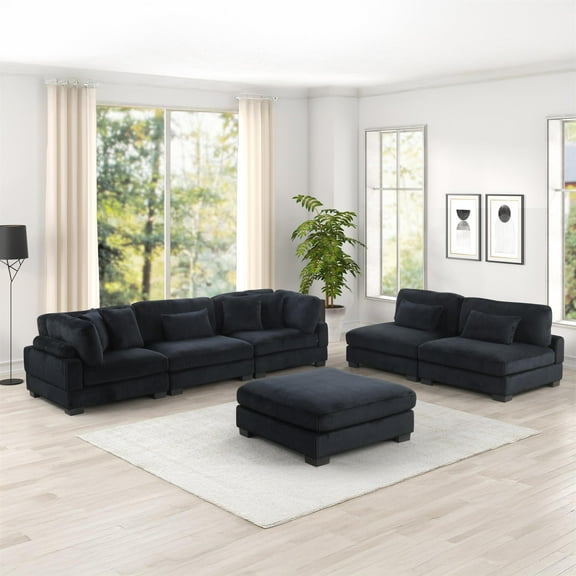 Bentley Setup 3 Modern style Sectional made with Corduroy Fabric in Black