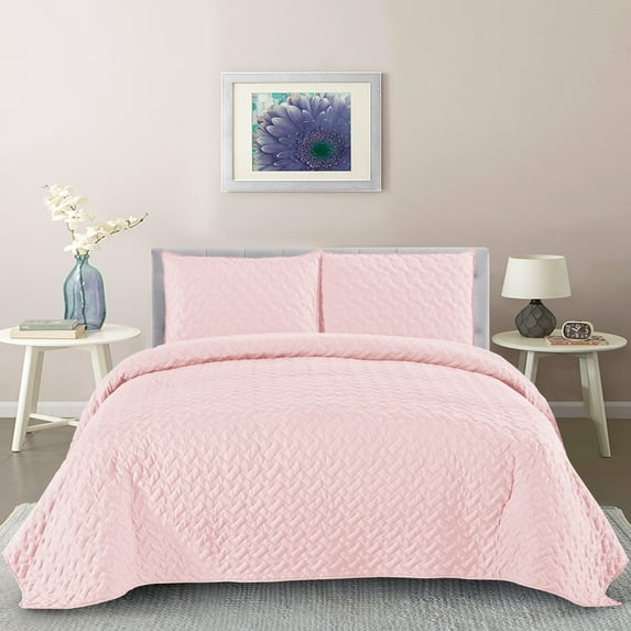 Bently Vintage Washed Lattice 3-Piece Quilt & Pillow Sham Set Queen Pale Pink