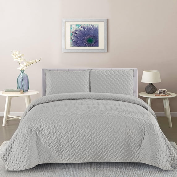 Bently Vintage Washed Lattice 3-Piece Quilt & Pillow Sham Set Queen Silver