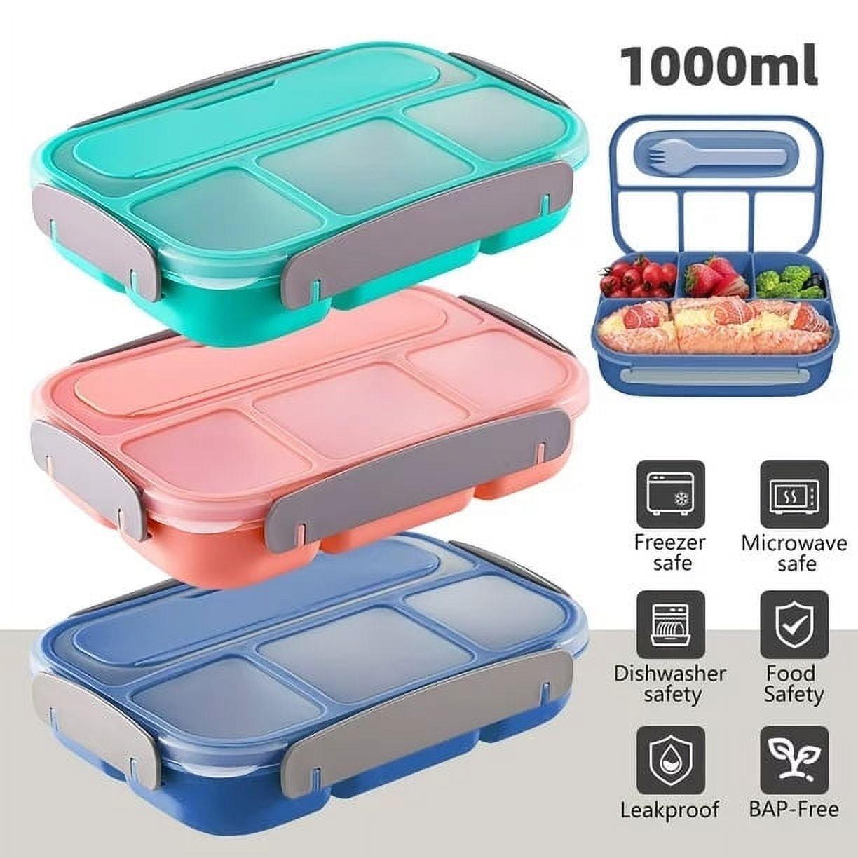 Ludlz 700/900/1000/1400ml Microwave Oven Lunch Box Leakproof Bento Food  Container ,Food Prep Lunch Box,Bento Box,BPA-Free, Microwave, Oven,  Freezer