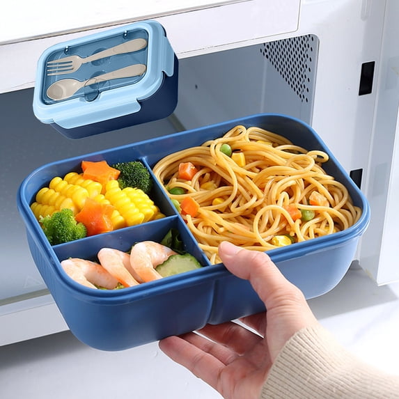 Bento Box Adult Lunch Box 40.5oz, Containers with 3 Compartments, Lunchable Food Container with Utensils, Microwave & Dishwasher Safe