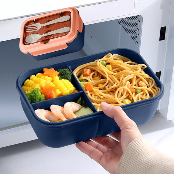 Bento Box Adult Lunch Box 40.5oz, Containers with 3 Compartments, Lunchable Food Container with Utensils, Microwave & Dishwasher Safe