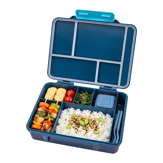 Bento Box Adult Lunch Box, 5-Compartment Leak-Proof Meal Prep Container for Work Travel Blue