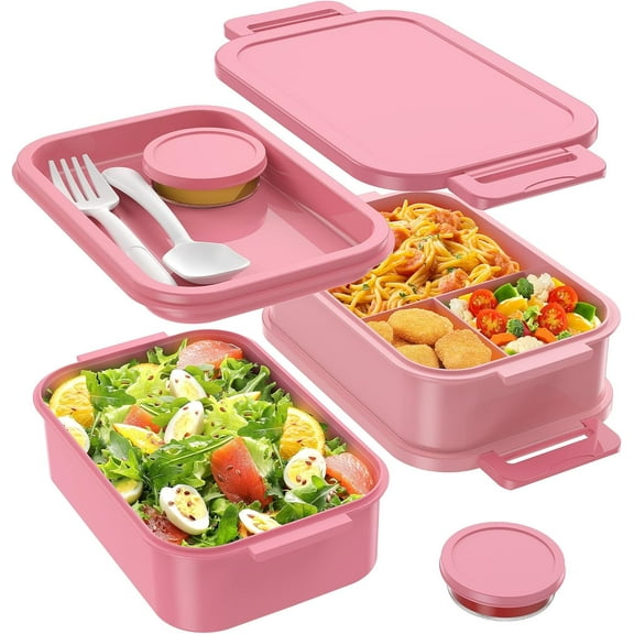 Bento Box Adult Lunch Box - 72oz Stackable Bento Lunch Box for Adults, 3 Layers All-in-One Large Bento Box Leak-Proof Lunchbox with Utensil Sauce Dressing Containers for Dining Out,Work, Green