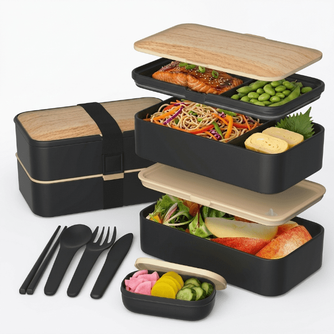 Bento Box Adult Lunch Box with Compartments, BPA-Free Leak-Resistant Lunch Container, Microwavable Meal Prep Box with Utensils, Chopsticks & Sauce Container for Women and Men