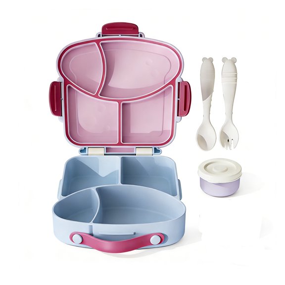 Bento Box Adult Lunch Box, Containers for Adults Men Women with 4 Compartments, Lunchable Food Container with Utensils, Durable for On-the-Go Meal, Microwave & Dishwasher Safe