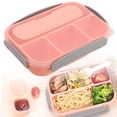 thumbnail image 1 of Bento Box Adult Lunch Box, Containers for Adults Men Women with 4 Compartments, Lunchable Food Container with Utensils, Sauce Jar, Muffin Liners, Microwave & Dishwasher Safe, Pink, 1 of 9