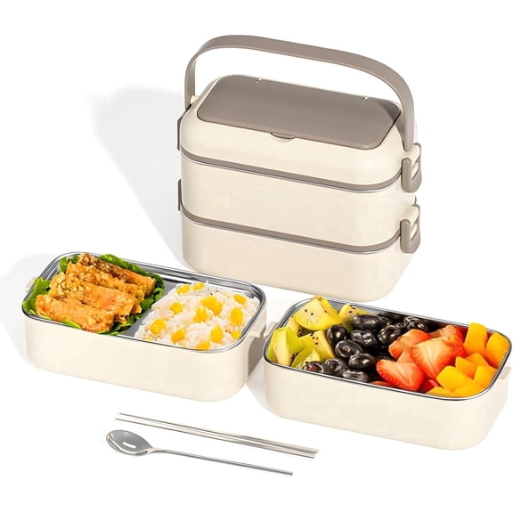 Carestrong Bento Box Adult Lunch Box, Containers for Adults Men Women with, Lunchable Food Container with Utensils, Sauce Jar, Muffin Liners, Microwave & Dishwasher Safe , lunch containers is Brown