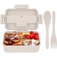 thumbnail image 1 of TEAMD Bento Box For Adults Lunch Box With 3 Compartment,Wheat Fiber Leak Proof Food Container With Spoon & Fork,1200ML Lunch Boxes Containers For Men Women (Beige), 1 of 6