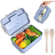 TEAMD Bento Box For Adults Lunch Box With 3 Compartment,Wheat Fiber Leak Proof Food Container With Spoon & Fork,1200ML Lunch Boxes Containers For Men Women (Blue)