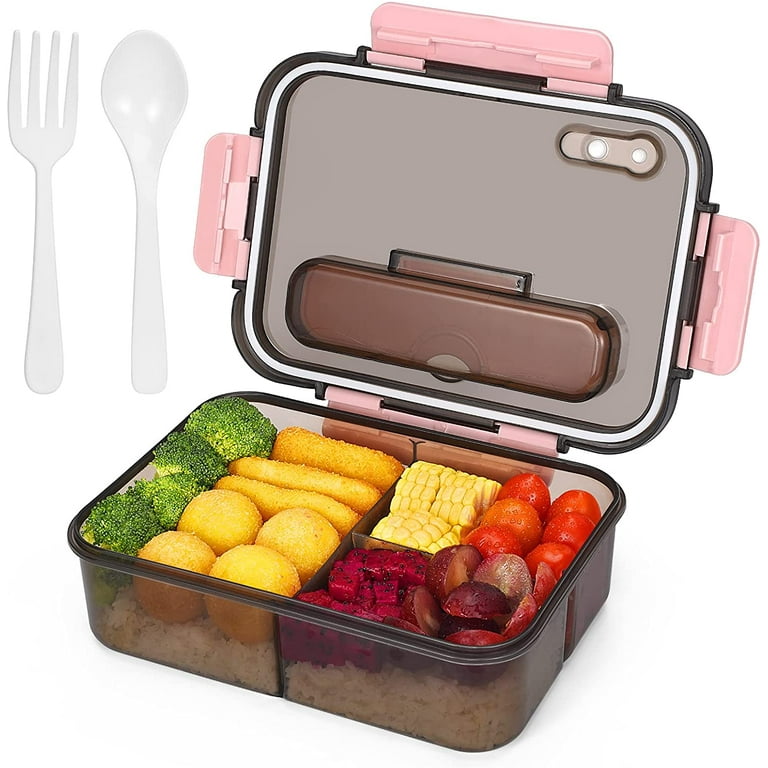Bento Box Adults Lunch Box and Children ,Takeaway Plastic Lunch Box and  Food Storage Box ,Versatile 3 Compartment Bento-Style- 1500ML -with Spoon  and Fork - Durable and Leak-Proof 