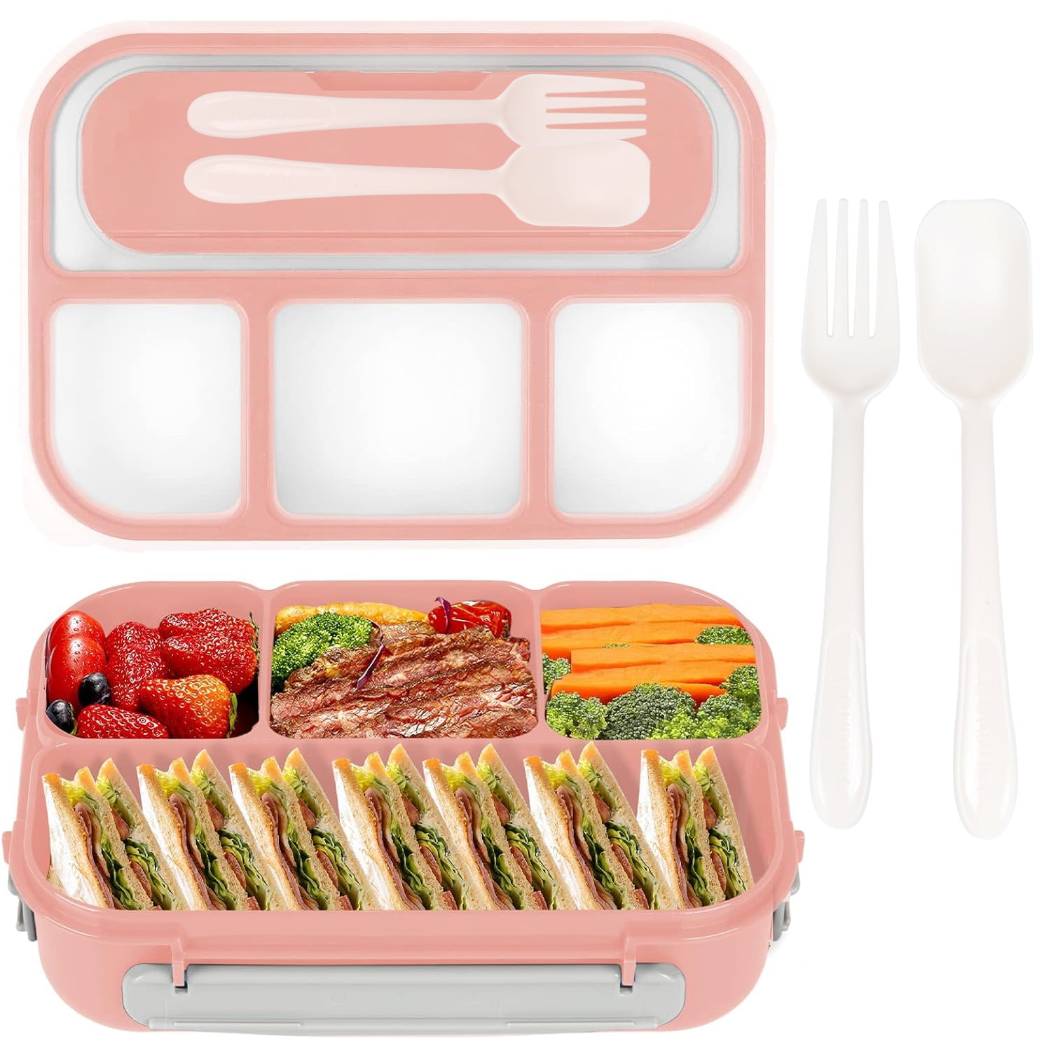 Pink Bento Box for Kids/Adults, 1300ml Leak-Proof Lunch Box, Microwave