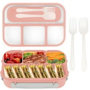 Bento Box,Bento Box Adult Lunch Box, Lunch Box Containers for Toddler/Kids/Adults, 1300ml-4 Compartments&Fork, Leak-Proof, Microwave/Dishwasher/Freezer Safe, Bpa-Free(Pink)