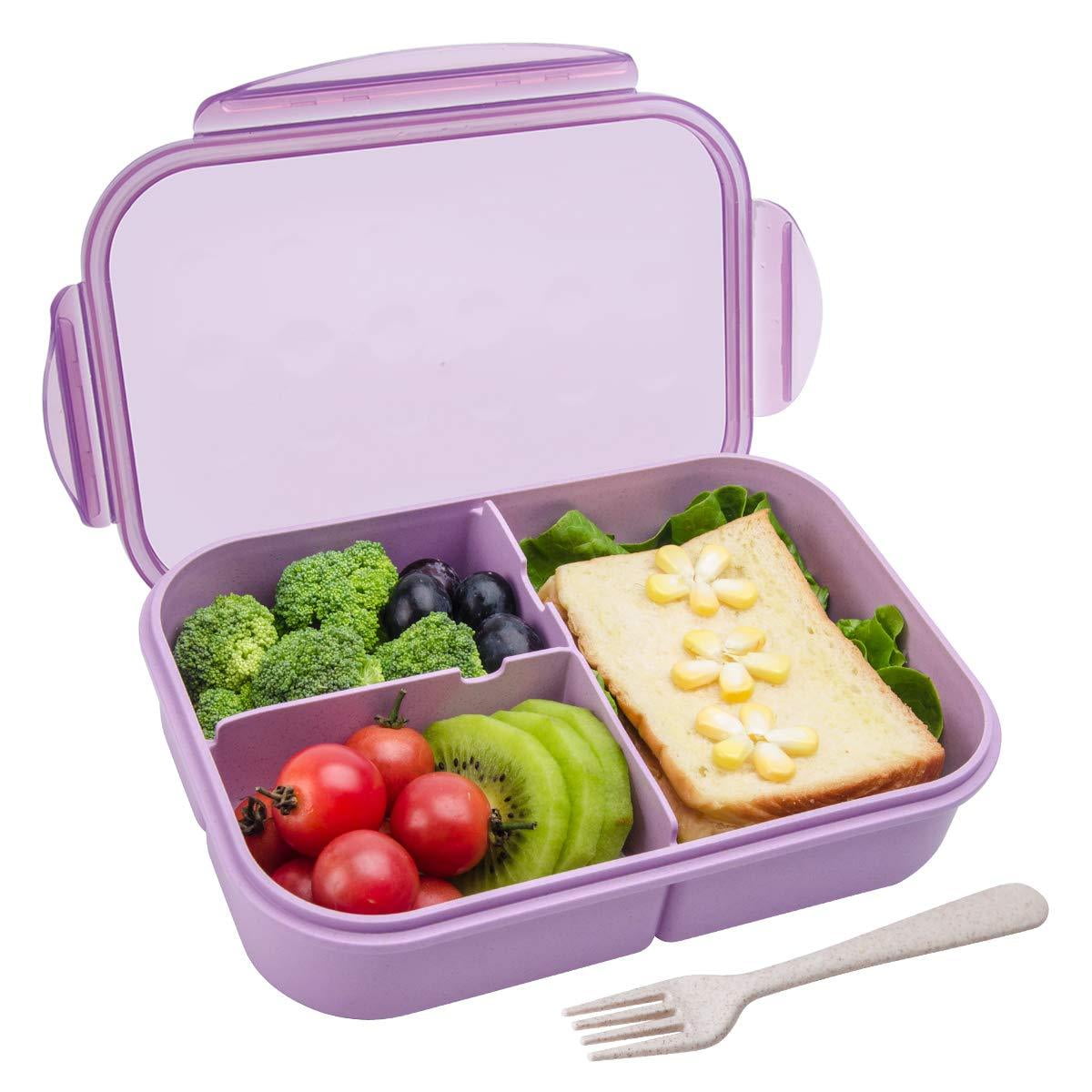 Evjurcn Bento Adults Kids Lunch Box, Iteryn Stackable Bento Box, 3-in-1 Compartment - Wheat Straw, Leakproof Eco-Friendly Bento Lunch Box Meal Prep