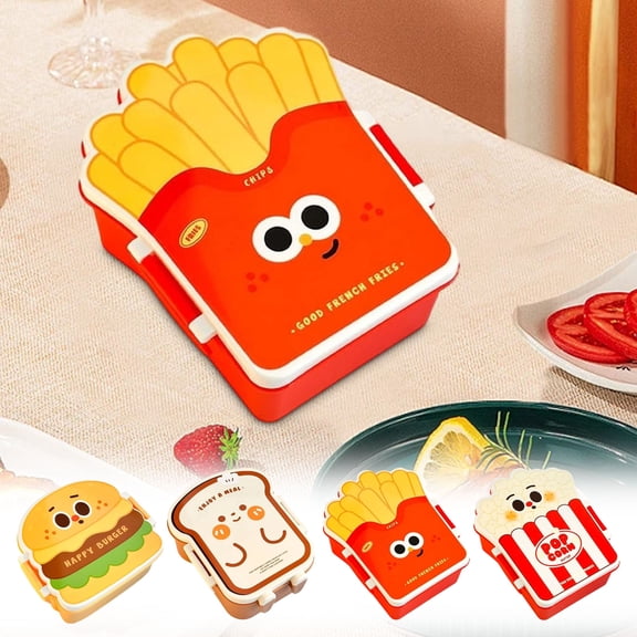 Bento Box Burger And Fries-Shaped Bento Box 1-Piece Food Storage Container with Secure Seal for Office Lunch Rkxzt