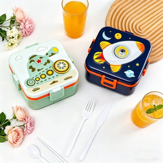 Bento Box Cartoon Lunch Container Microwave Safe Food Grade Leak Proof with Utensils Cute for College Office by Xuniizn
