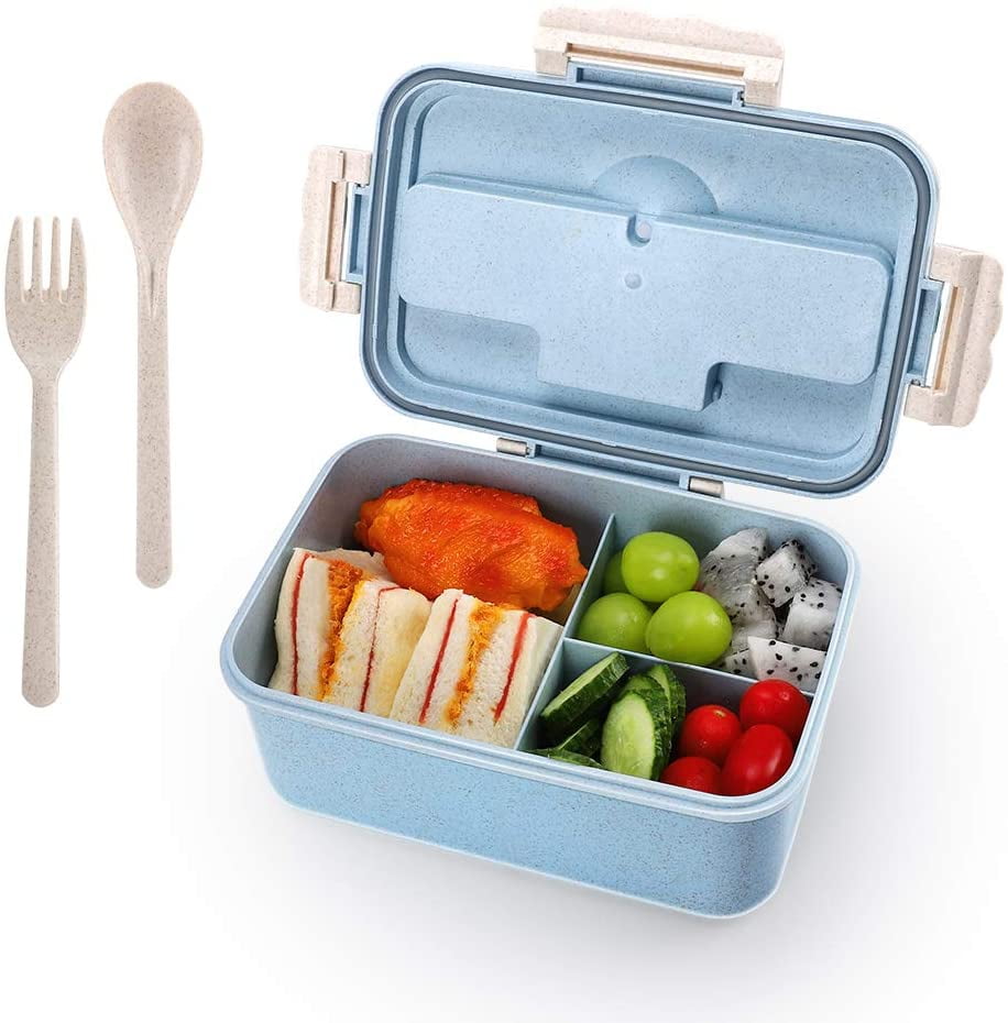 1pc Foldable bento box lunch box, bento box adult lunch box, adult/student  lunch container, with 3 compartments and forks and spoons, leak proof,  microwave heating/dishwasher cleaning, suitable for school, work, travel and