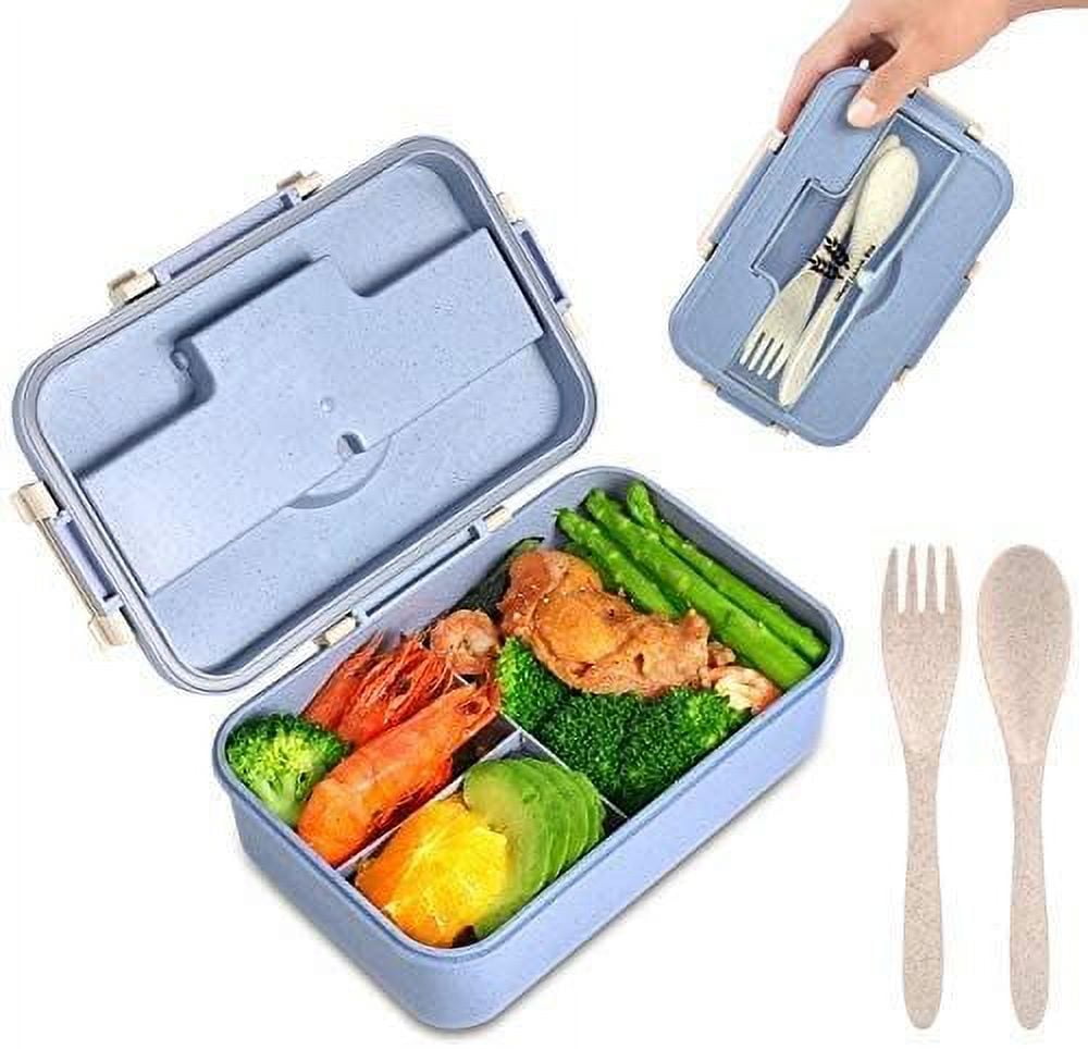 1pc 1500ml Large Capacity Blue Thermal Lunch Box With Three