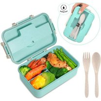 Bento Box For Kids Adults Lunch Box With 3 Compartment,Wheat Fiber Leak Proof Food Container With Spoon & Fork,1200ML Lunch Boxes Containers For Men Women (Green)