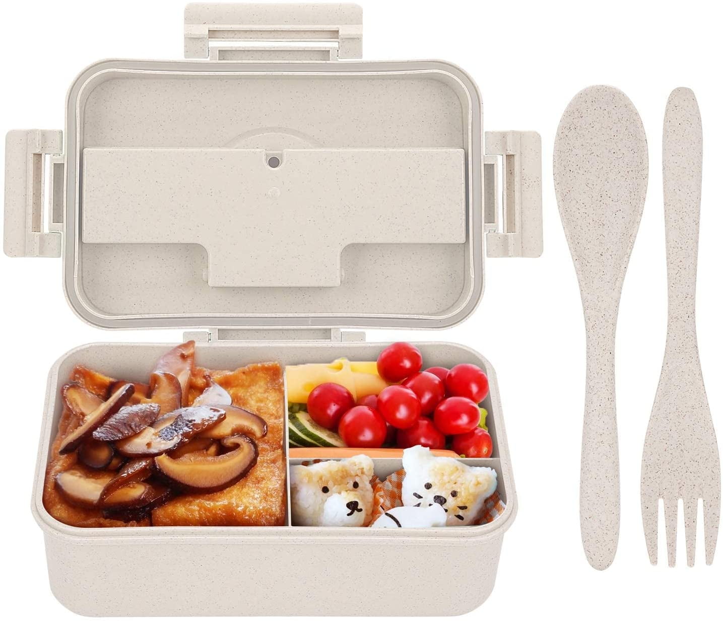 NatraProw Bento Box with Utensils, 1200 ML Lunch Containers for Adults,  LeakProof, BPA Free, 3 Compartment, Microwave Safe, Khaki