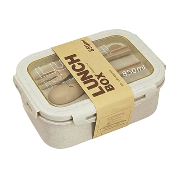 Bento Box Lunch Box with 2 Compartments Bento Lunch Containers with Tableware Storage Bento Box Leakproof Microwave Dishwasher Safe Lunchbox for Work On-The-Go Picnic Beige