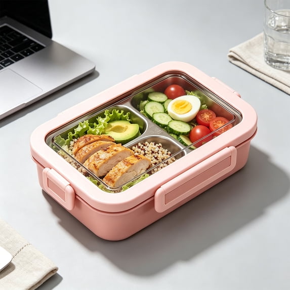 Bento Box Lunch Box 3 Compartment Snack Containers Reusable Meal Prep Container With Tableware for Home Travel Work Picnic Teenager Microwave Dishwasher Safe