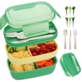 thumbnail image 1 of Bento Box Lunch Box Container, 3 Stackable All-in-One LERWAY Lunchbox Container with Utensil Set and Fruit Fork, 1900ml, Green, 1 of 6