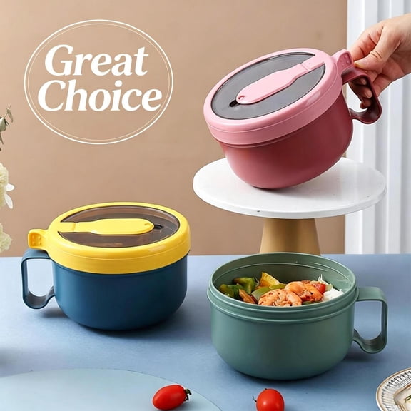 Bento Box, Lunch Box, Red Insulated Noodle Bowl with Handle & Vented Lid, Large Capacity Leakproof Portable Instant Soup Container, Multi-Purpose Food Bowl for Office, Dorm & Daily Meal Prep