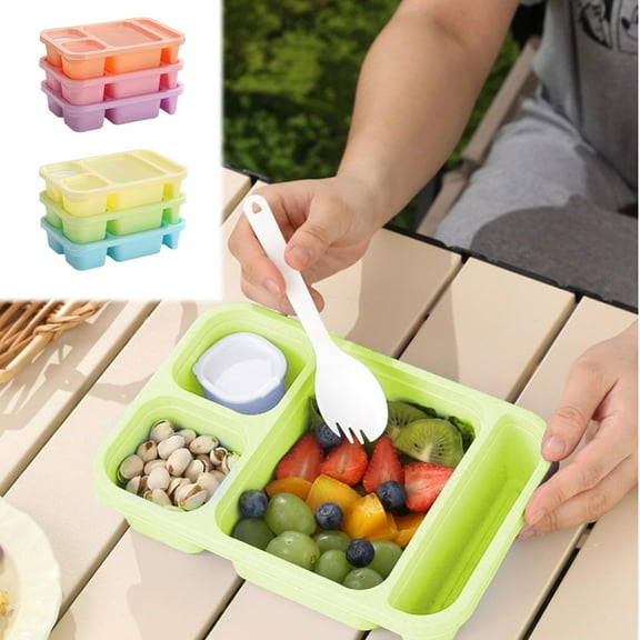 Bento Box Lunch Container, 4-compartment Microwaveable Plastic Meal Prep Box with Leakproof Lid and Built-in Utensil Storage for Travel and Picnic, Topliu