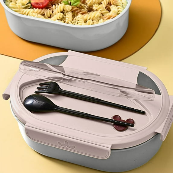 Bento Box, Lunch Container, Double Layer Compartment, Portable Heatable Food Storage, Stylish Oval Design, Food Safe Plastic, Easy to Clean, Lightweight, 26.5x24.5x8cm
