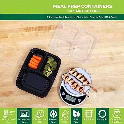 Bento Box Meal Prep Containers, 3-Compartment, 32 ounce, 15-Pack