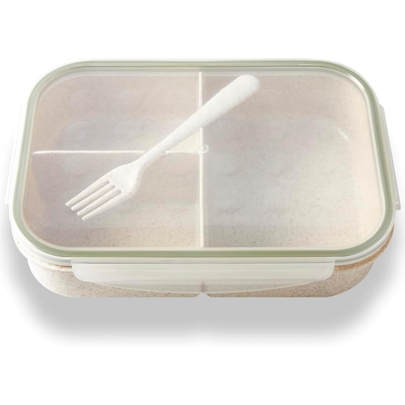 Bento Box Natural Wheat Fiber Material,Ideal Leak-Proof Bento Box Adults,Lunch Box for Women,BPA-Free Lunch Box,Reusable Meal Prep Container for Body Builders, White