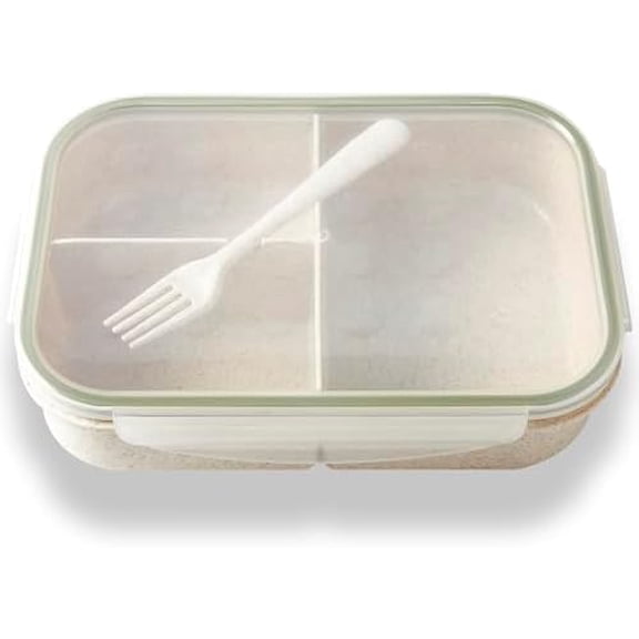 Bento Box Natural Wheat Fiber Material,Ideal Leak-Proof Bento Box Adults,Lunch Box for Women,BPA-Free Lunch Box,Reusable Meal Prep Container for Body Builders, White
