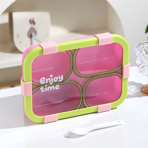 Bento Box,Plastic 4-Compartment Leak-Proof Microwave-Safe Lunch Container,Food Storage Organizer for Office Lunches Outdoor Picnics Daily Mobile Meals Lightweight Easy to Clean 42oz Capacity(Green)